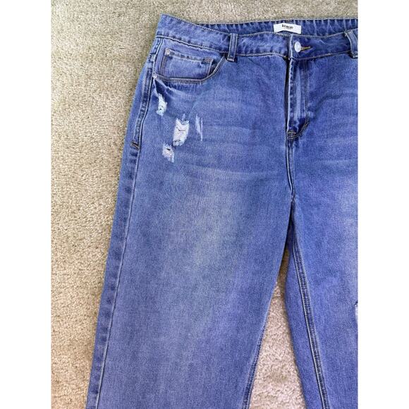 Kensie Blue Distressed Wide Leg Jeans Size 14 But Fit Like A 12 - Picture 3 of 15